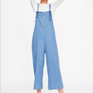 zara lyocell denim jumpsuit